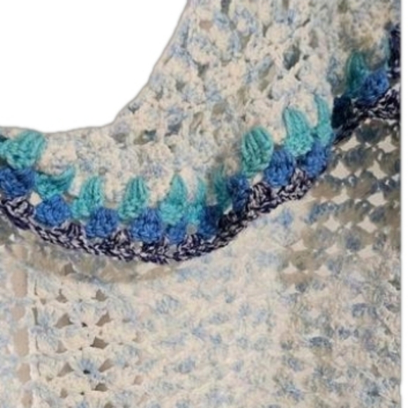 Hand Crafted crochet handmade top eclectic textile wearable art blue upcycled - Picture 16 of 16